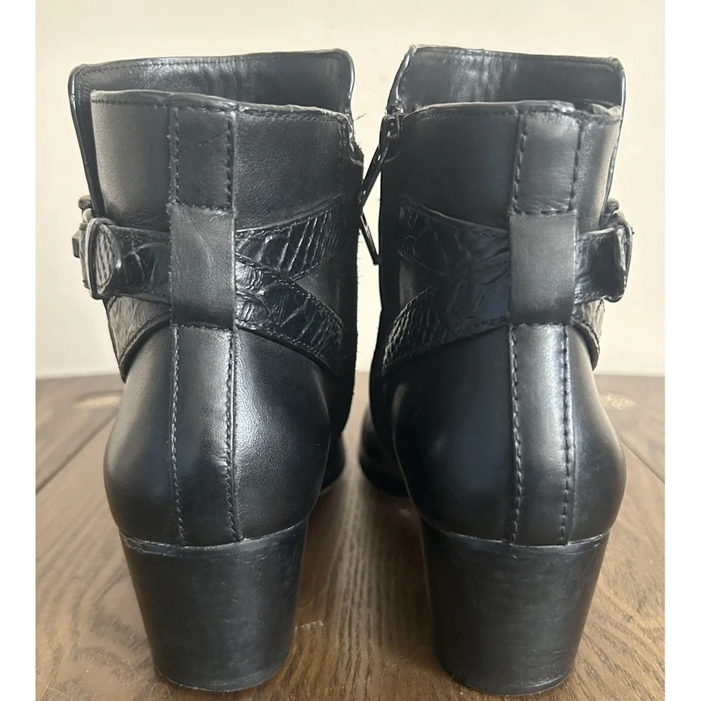 Coach Paulina Womens 7.5B Black Leather Classic Boots Booties Ankle‎ Buckle